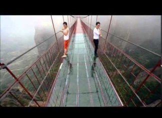 The 600-feet-high and 1,000-feet-long glass bridge is terrifying to look down while walking on the bridge.