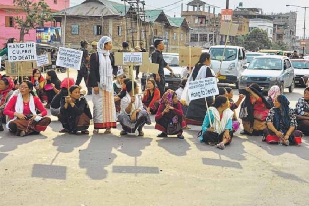 Villagers protesting against brutal rape and murder of a six-year-old girl in Manipur.