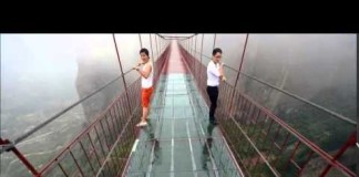 The 600-feet-high and 1,000-feet-long glass bridge is terrifying to look down while walking on the bridge.