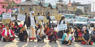 Villagers protesting against brutal rape and murder of a six-year-old girl in Manipur.