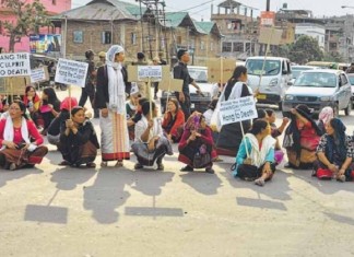 Villagers protesting against brutal rape and murder of a six-year-old girl in Manipur.