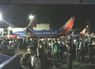 Passengers are standing on tarmac after evacuation at the Los Angeles International Airport. (Source: Twitter)